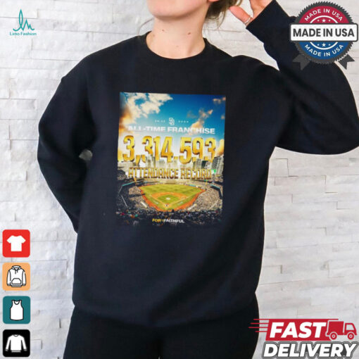 San Diego Padres September 22, 2024 All Time Franchise 3314593 Attendance Record Shirt
