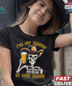 Skeleton drinking beer I’ve friends in low places Halloween shirt