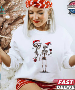 Skeleton drinking wine when youre dead inside but its Christmas shirt