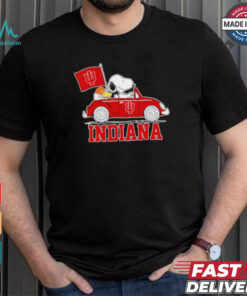 Snoopy and Woodstock driving a car Indiana Hoosiers 2024 shirt