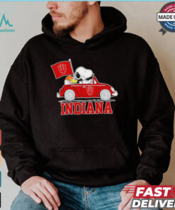 Snoopy and Woodstock driving a car Indiana Hoosiers 2024 shirt