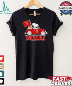 Snoopy and Woodstock driving a car Indiana Hoosiers 2024 shirt