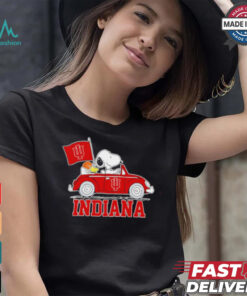 Snoopy and Woodstock driving a car Indiana Hoosiers 2024 shirt