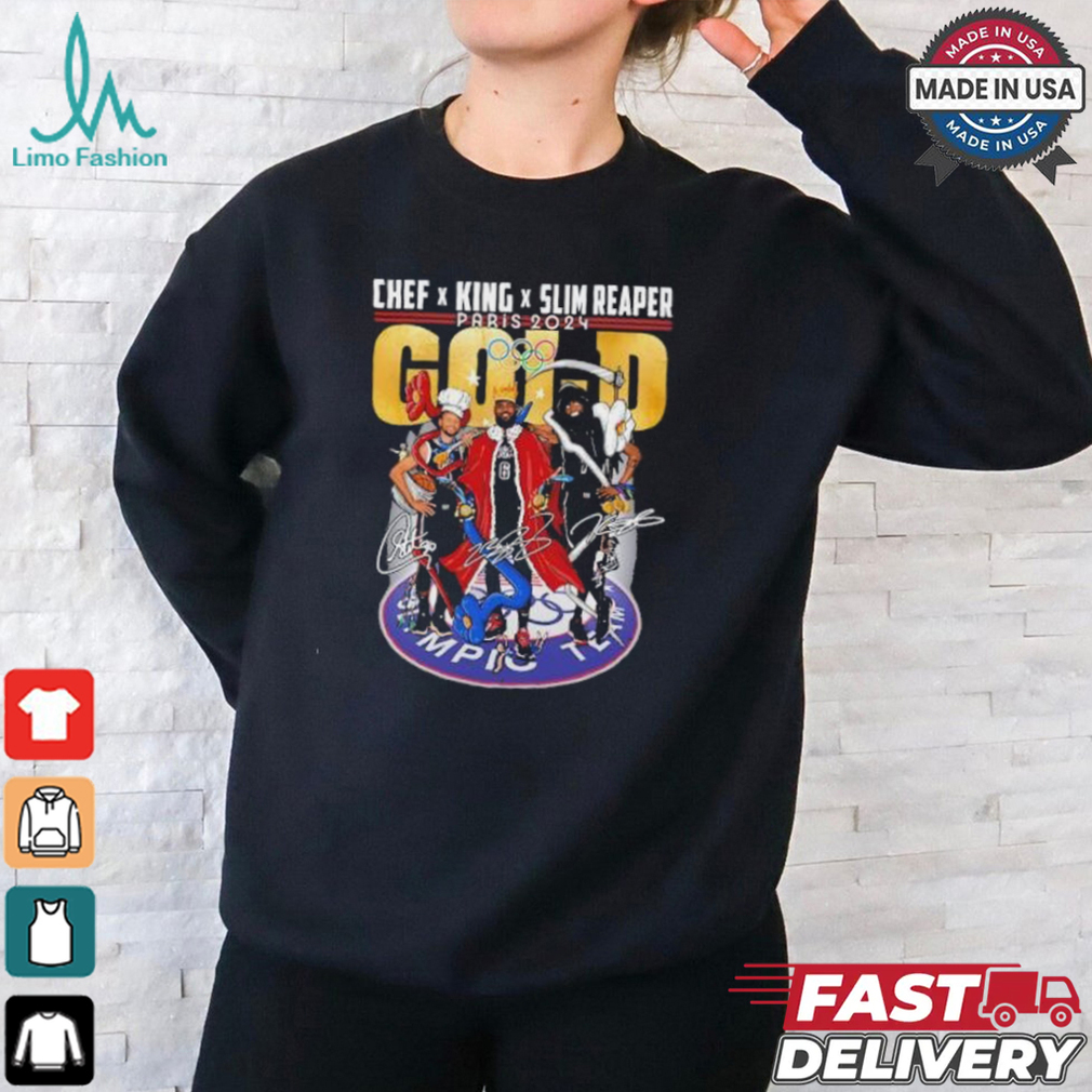 Stephen Curry, Lebron James And Kevin Durant Chef X King X Slim Reaper Paris 2024 Shirt Stephen Curry, Lebron James And Kevin Durant Chef X King X Slim Reaper Paris 2024 Shirt