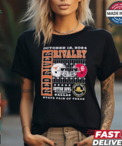 Texas Longhorns Vs. Oklahoma Sooners 2024 Red River Rivalry Helmet To Helmet Shirt