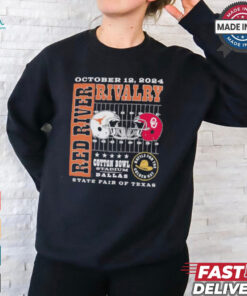 Texas Longhorns Vs. Oklahoma Sooners 2024 Red River Rivalry Helmet To Helmet Shirt