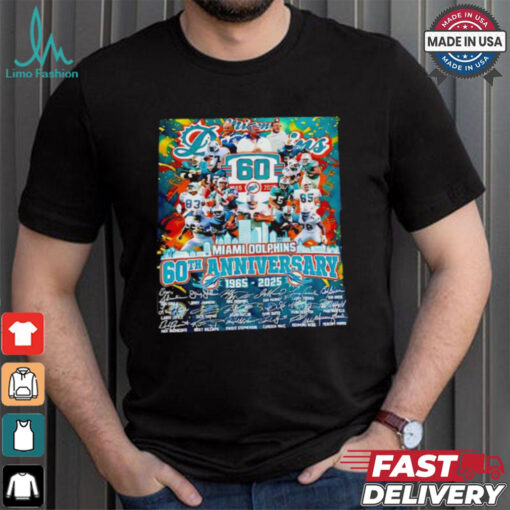 The Miami Dolphins 60th anniversary 1965 2025 signatures shirt