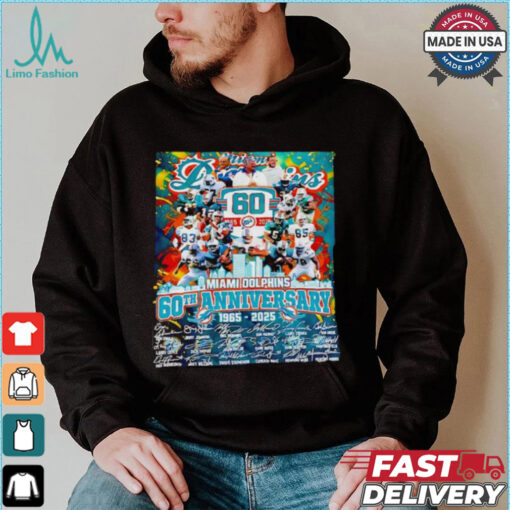 The Miami Dolphins 60th anniversary 1965 2025 signatures shirt
