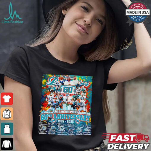 The Miami Dolphins 60th anniversary 1965 2025 signatures shirt