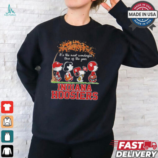 The Peanuts Characters X Indiana Hoosiers Love Fall It’s The Most Wonderful Time Of The Year Shirt
