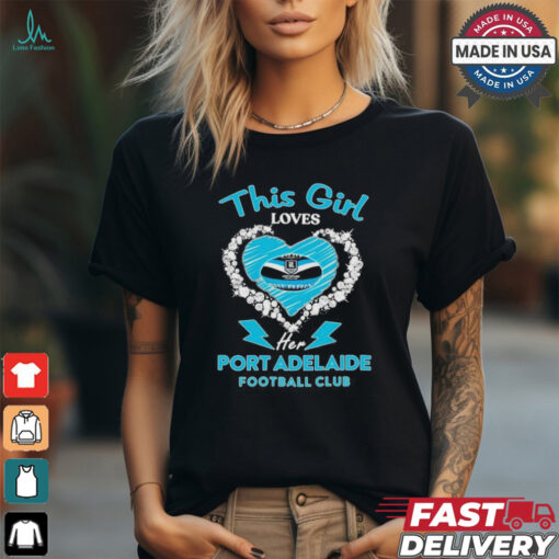 This girl loves her Port Adelaide football club heart shirt