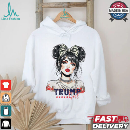 Trump girl messy bun Trump 2024 election American flag shirt