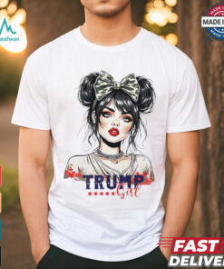 Trump girl messy bun Trump 2024 election American flag shirt