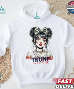 Trump girl messy bun Trump 2024 election American flag shirt