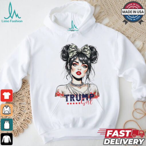 Trump girl messy bun Trump 2024 election American flag shirt