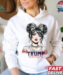 Trump girl messy bun Trump 2024 election American flag shirt