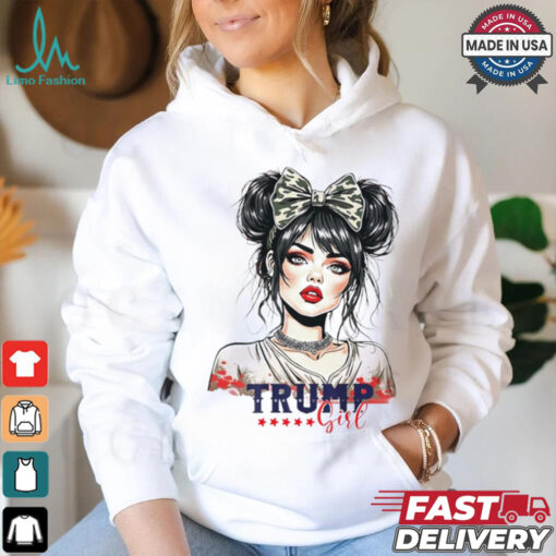 Trump girl messy bun Trump 2024 election American flag shirt