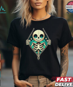 Unzipped halloween skeleton 3d reveal kid skeleton costume shirt