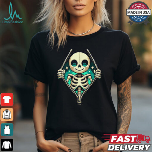 Unzipped halloween skeleton 3d reveal kid skeleton costume shirt