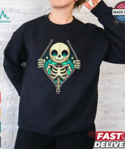 Unzipped halloween skeleton 3d reveal kid skeleton costume shirt