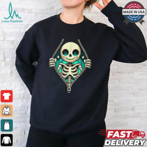 Unzipped halloween skeleton 3d reveal kid skeleton costume shirt
