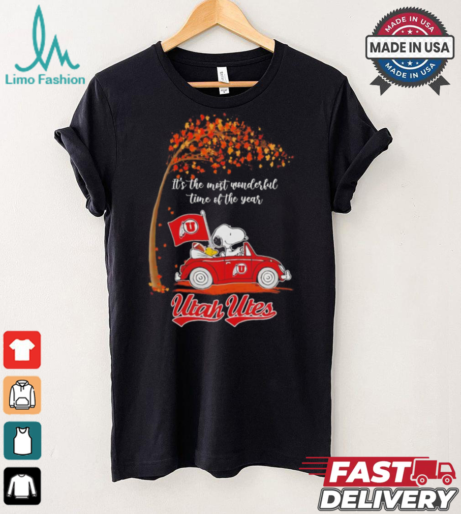 Utah Utes Snoopy driving car fall the most wonder ful time of the year shirt Utah Utes Snoopy driving car fall the most wonder ful time of the year shirt