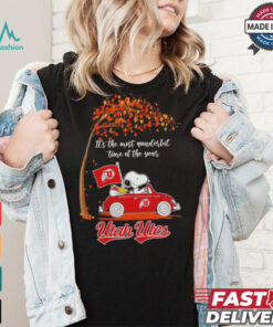 Utah Utes Snoopy driving car fall the most wonder ful time of the year shirt, hoodie, sweater, long sleeve and tank top Utah Utes Snoopy driving car fall the most wonder ful time of the year shirt