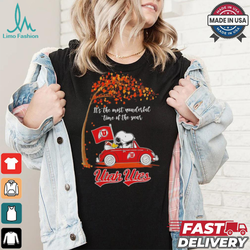 Utah Utes Snoopy driving car fall the most wonder ful time of the year shirt Utah Utes Snoopy driving car fall the most wonder ful time of the year shirt