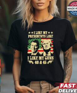 Vintage I like my presidents like I like my guns 40 and 45 Ronald Reagan and Donald Trump t shirt