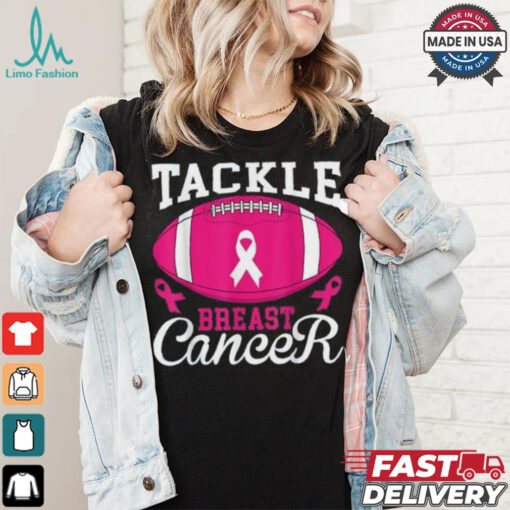 Woman Tackle Football Pink Ribbon Breast Cancer Awareness Women’s Oversized Comfort T Shirt