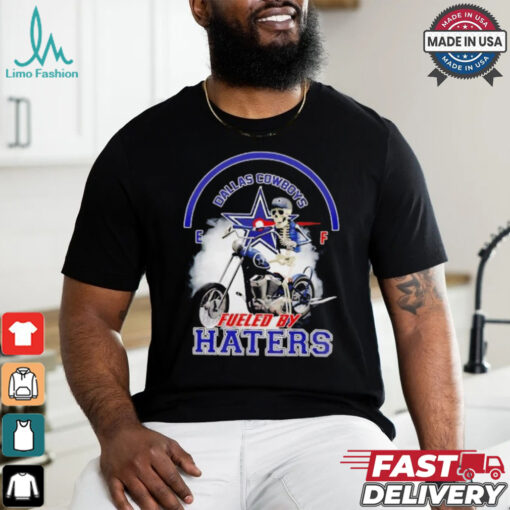 skeleton riding motorcycle Dallas Cowboys fueled by haters shirt