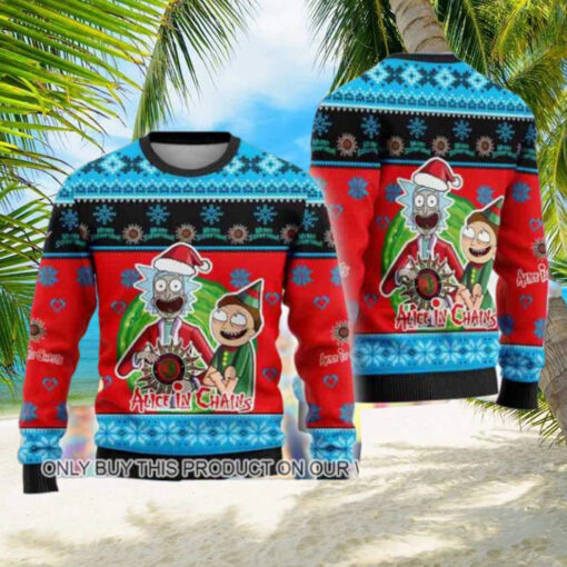 Alice In Chains With Rick And Morty Happy Xmas 2024 Ugly Christmas Sweater