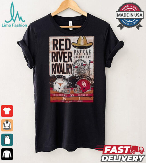 Battle For The Golden Hat Texas Longhorns Vs Oklahoma Sooners 2024 Red River Rivalry Score T Shirt