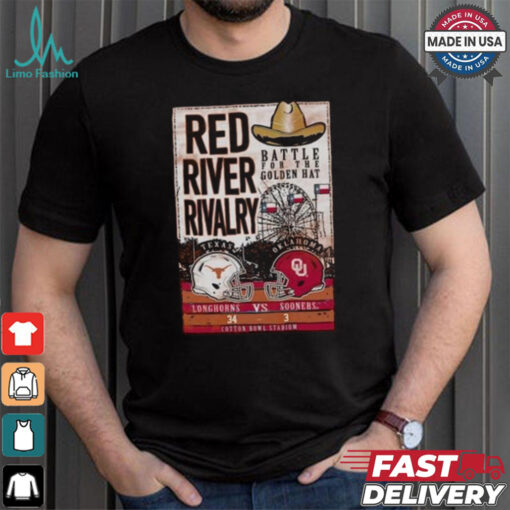 Battle For The Golden Hat Texas Longhorns Vs Oklahoma Sooners 2024 Red River Rivalry Score T Shirt