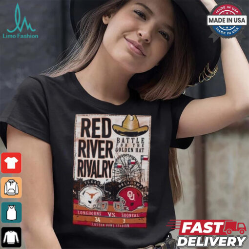 Battle For The Golden Hat Texas Longhorns Vs Oklahoma Sooners 2024 Red River Rivalry Score T Shirt