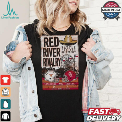 Battle For The Golden Hat Texas Longhorns Vs Oklahoma Sooners 2024 Red River Rivalry Score T Shirt