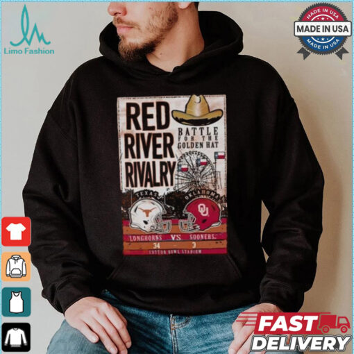 Battle For The Golden Hat Texas Longhorns Vs Oklahoma Sooners 2024 Red River Rivalry Score T Shirt