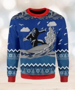 Bigfoot Surfing Ugly Christmas Sweater