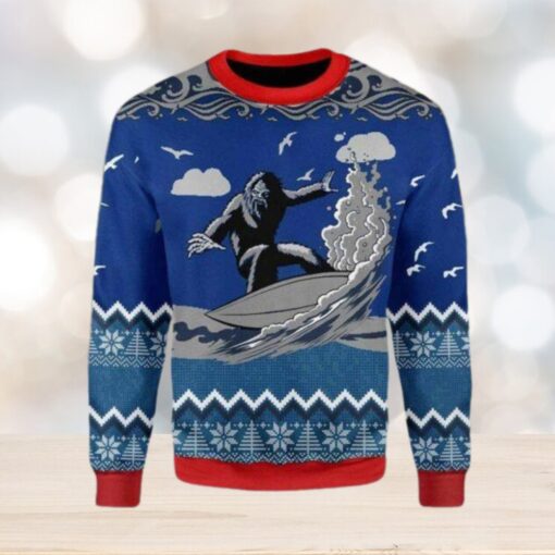 Bigfoot Surfing Ugly Christmas Sweater