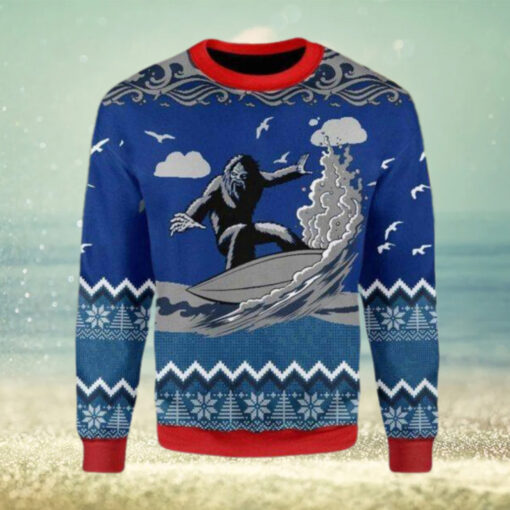 Bigfoot Surfing Ugly Christmas Sweater