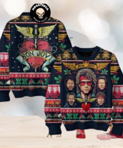 Bon Jovi Rock Band Red Heart Christmas Sweater Chirstmas Gifts 2024 Xmas For Family And Friends Ugly Sweater