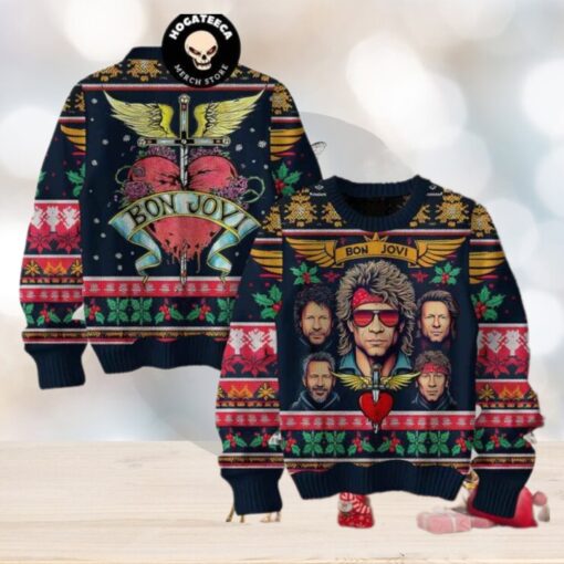 Bon Jovi Rock Band Red Heart Christmas Sweater Chirstmas Gifts 2024 Xmas For Family And Friends Ugly Sweater