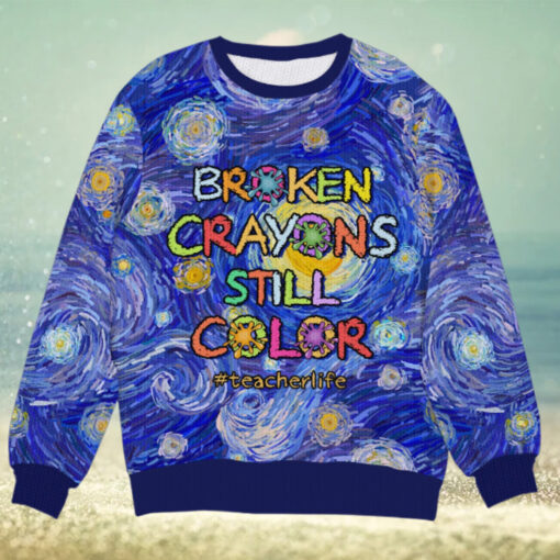 Broken Crayons Still Color, Gift For Teacher, Personalized Knitted Ugly Sweater