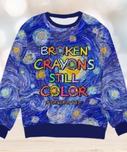 Broken Crayons Still Color, Gift For Teacher, Personalized Knitted Ugly Sweater