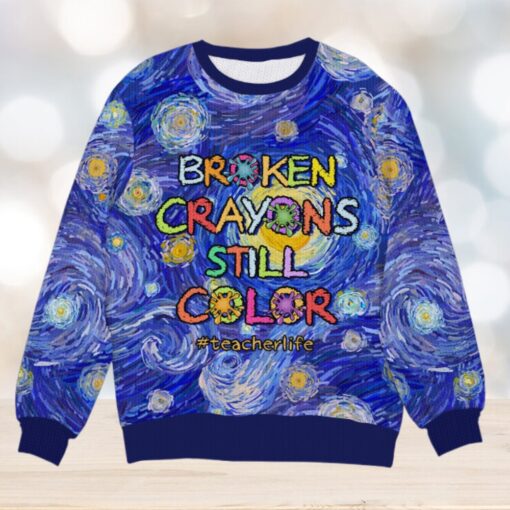 Broken Crayons Still Color, Gift For Teacher, Personalized Knitted Ugly Sweater