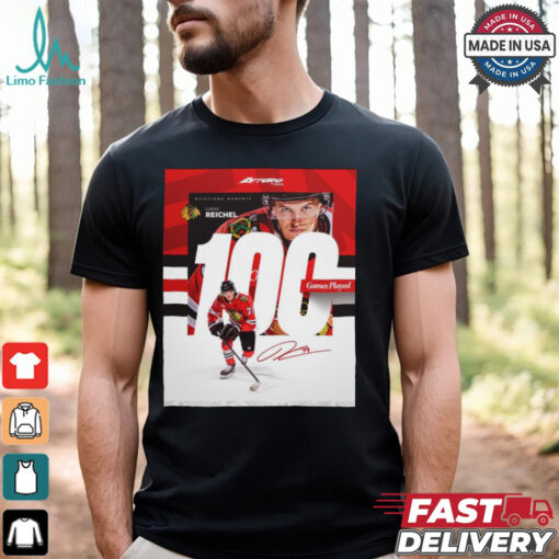 Chicago Blackhawks Milestone Moments Lukas Reichel 100 Games Played Signature Poster t shirt