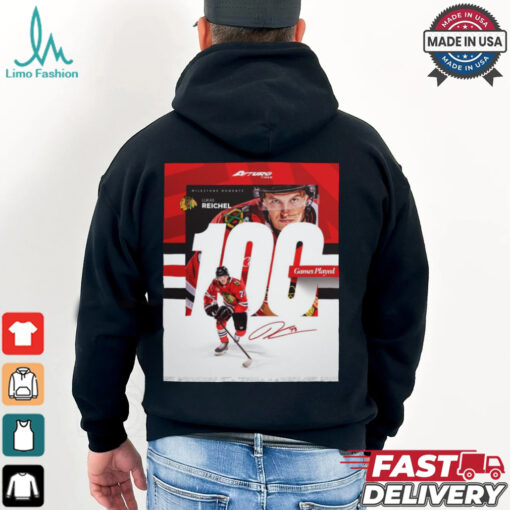 Chicago Blackhawks Milestone Moments Lukas Reichel 100 Games Played Signature Poster t shirt