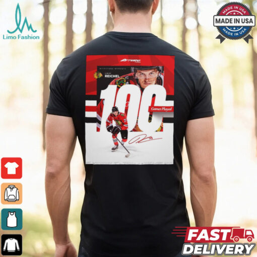 Chicago Blackhawks Milestone Moments Lukas Reichel 100 Games Played Signature Poster t shirt