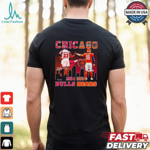 Chicago Bulls Michael Jordan and Chicago Bears Caleb Williams 1984 2024 signatures shirt