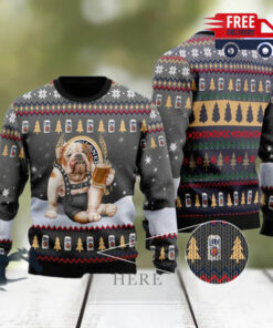 Christmas 2024 Bulldog Drink Lite Beer Ugly Sweater